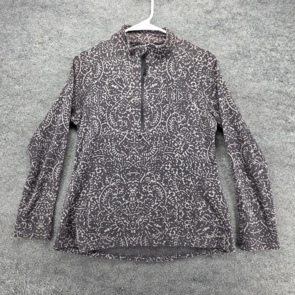 Eddie Bauer Sweater Womens M Gray Paisley 1/4 Zip Mock Neck Pullover Lightweight